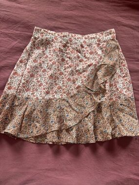 Floral Ruffle Wrap Mini Skirt - Rust Floral